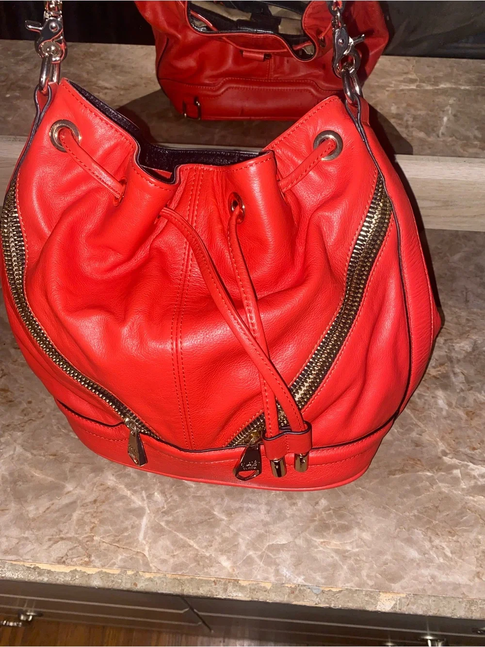 Dolce Vita Red Drawstring Bucket Bag